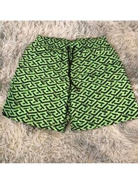 New Authentic Versace Green/Black Logo Print Swim Shorts Size 3